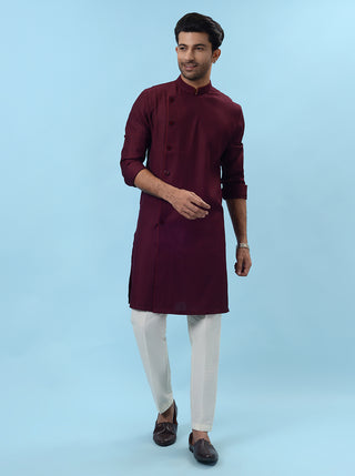 Wine Self Design Kurta For Men