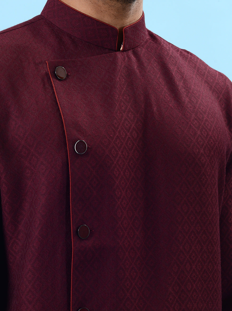 Wine Self Design Kurta For Men