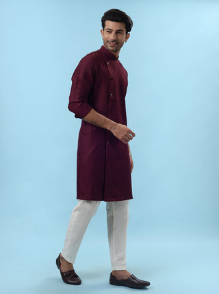 Wine Self Design Kurta For Men