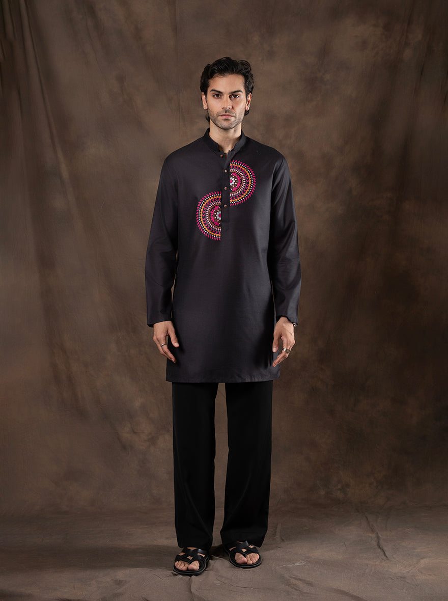 Black Printed Kurta For Men