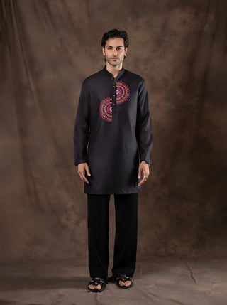 Black Printed Kurta For Men