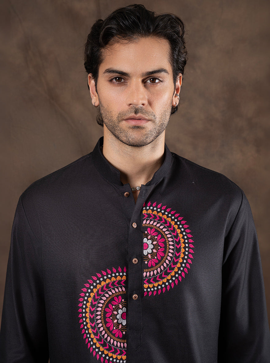 Black Printed Kurta For Men