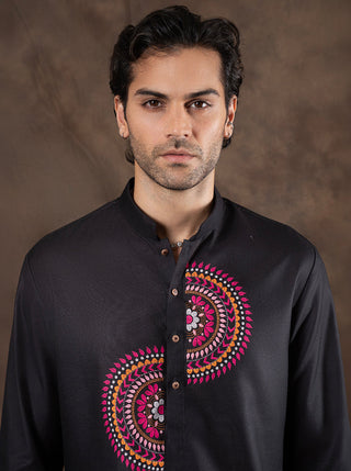 Black Printed Kurta For Men