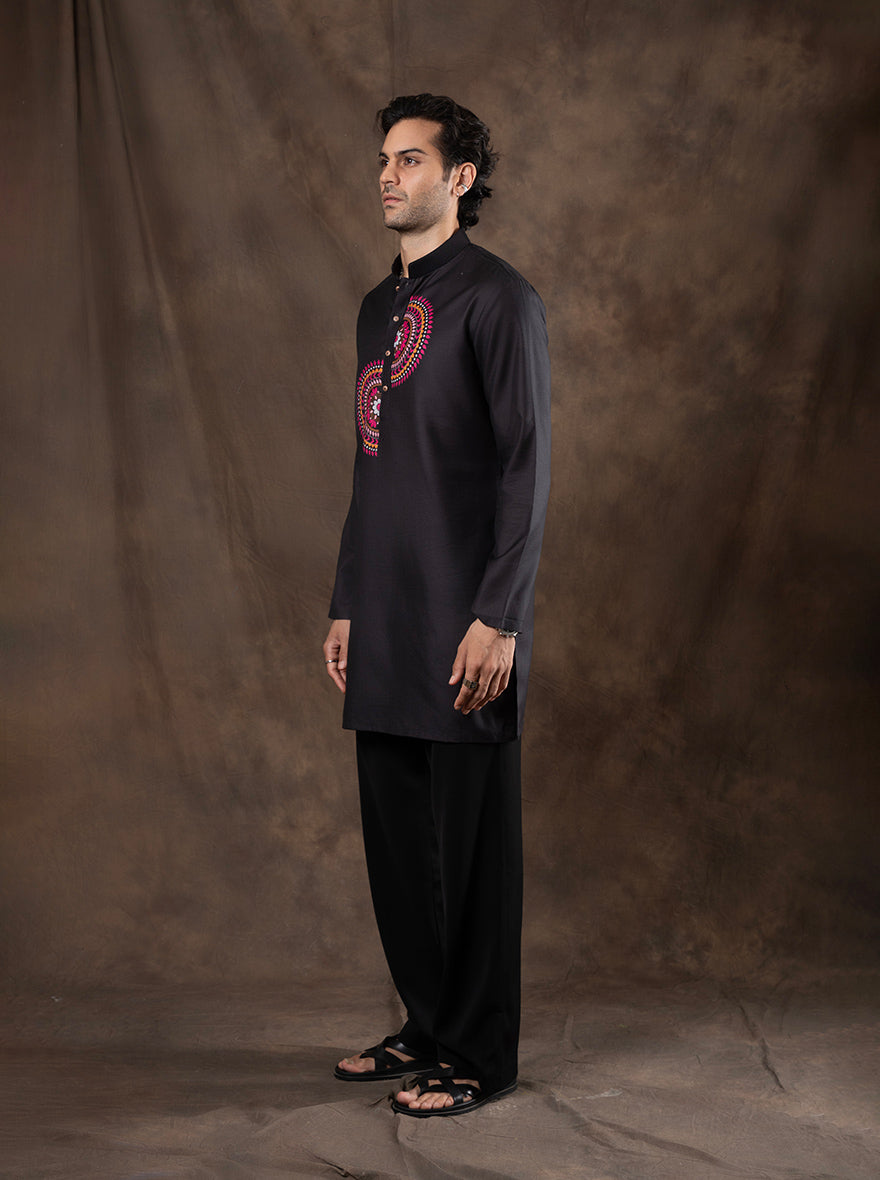 Black Printed Kurta For Men