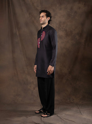Black Printed Kurta For Men