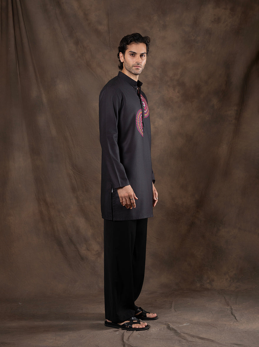 Black Printed Kurta For Men