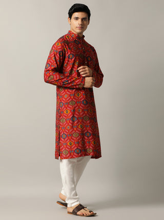 Red Printed Kurta For Men