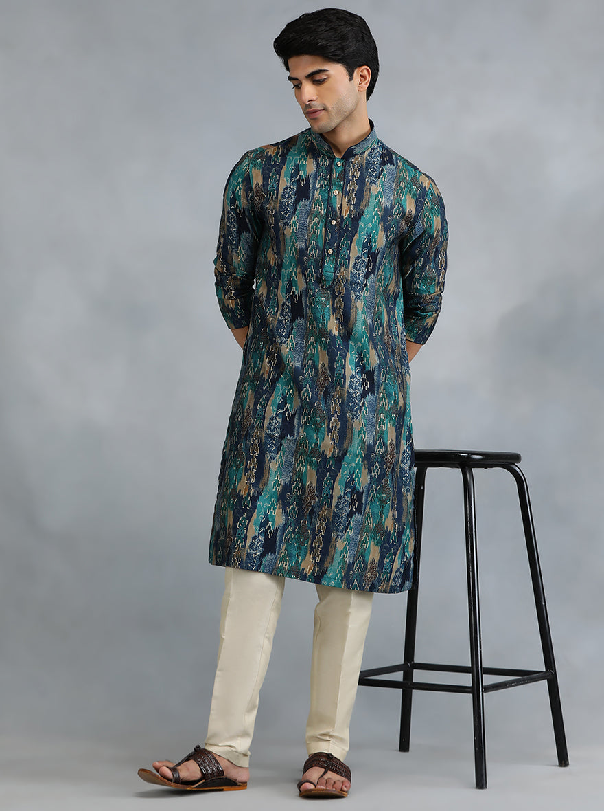 Blue Self Design Kurta for Men