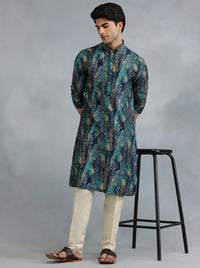 Blue Self Design Kurta for Men