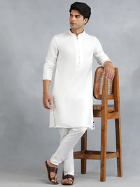 White Solid Kurta for Men