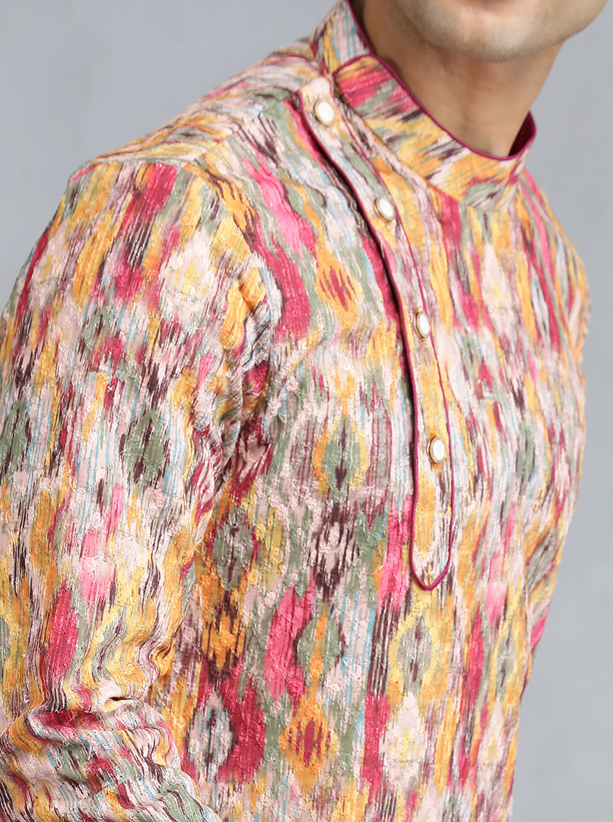 Pink & Yellow Printed Kurta | THE KURTA COMPANY