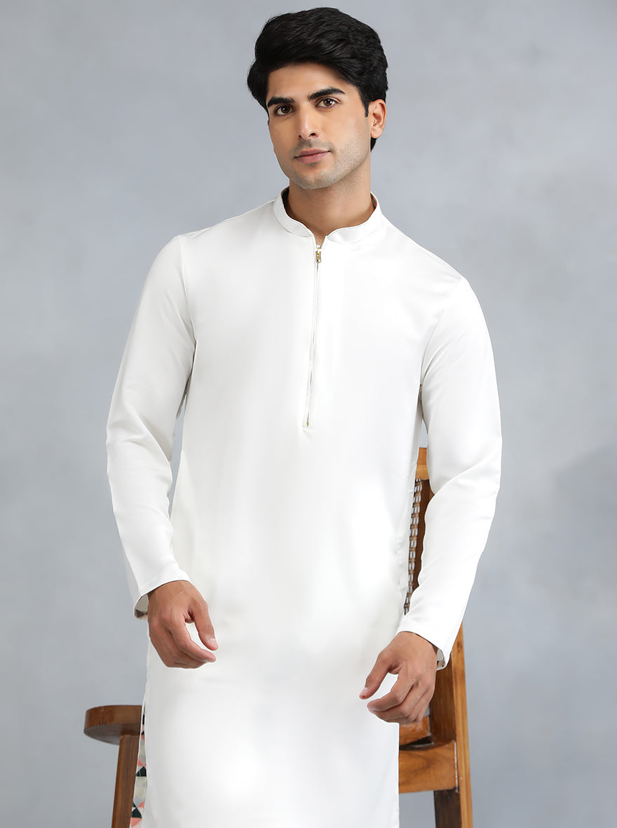 White Solid Kurta for Men