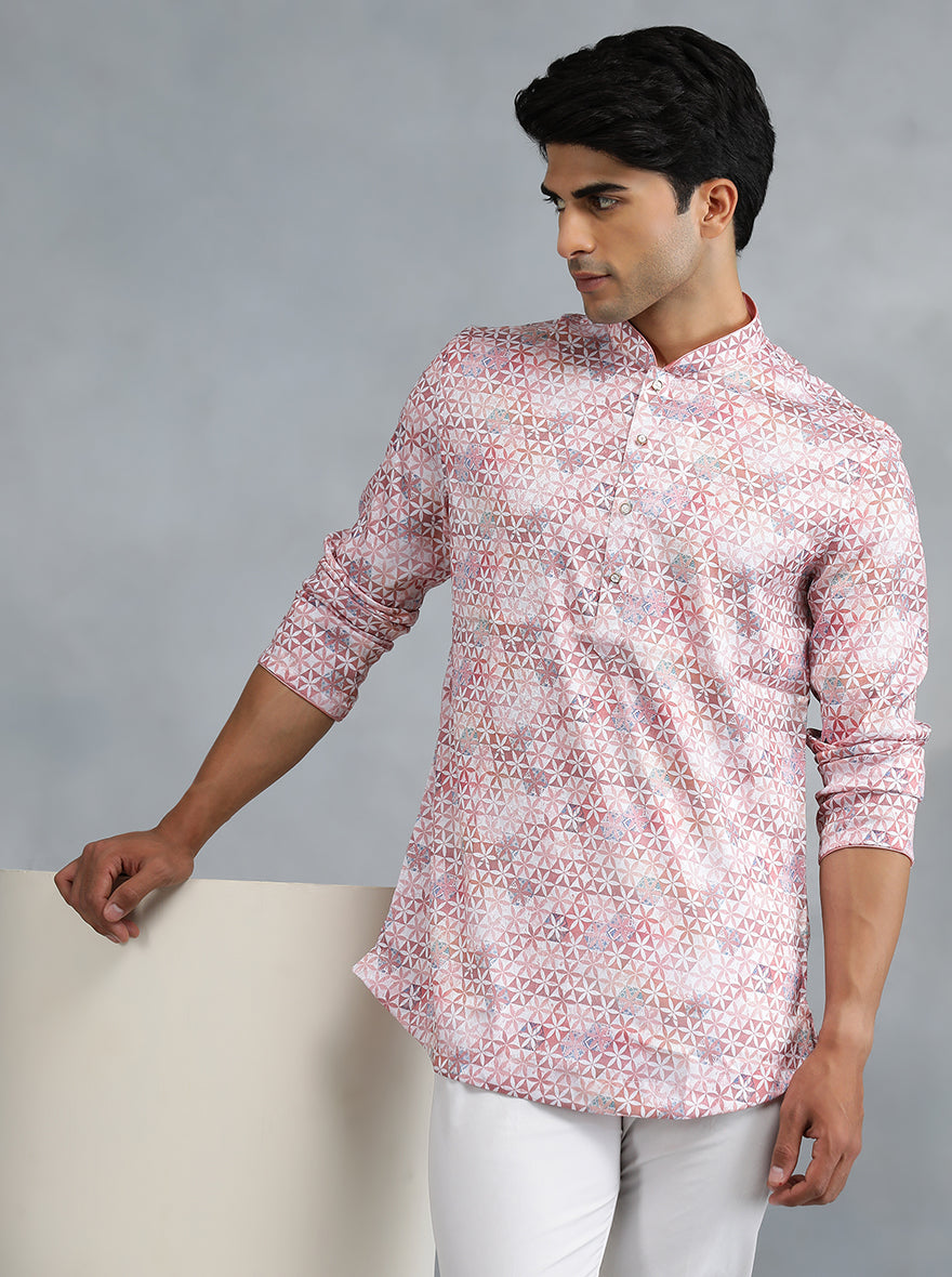 Dusty Pink Self Design Kurta for Men