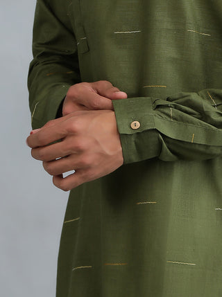 Olive Green Solid Kurta for Men