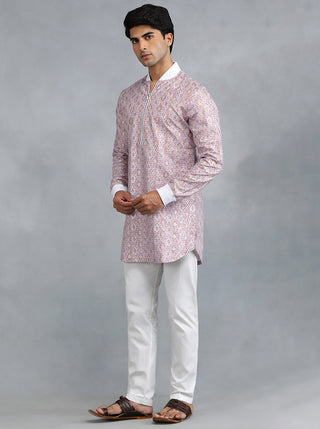 Dull Red Printed Kurta for Men