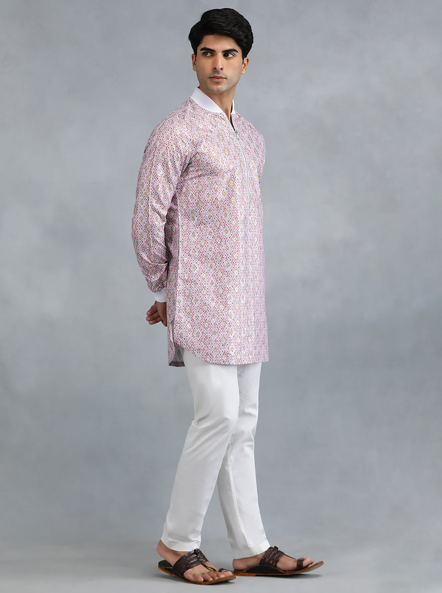 Dull Red Printed Kurta for Men