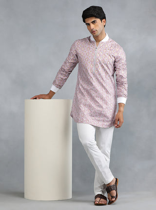 Dull Red Printed Kurta for Men