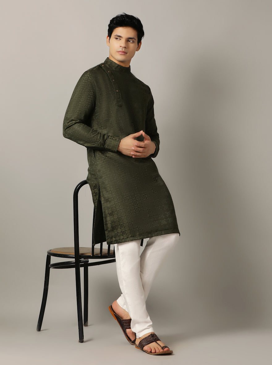 Green Self Design Kurta For Men