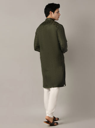 Green Self Design Kurta For Men