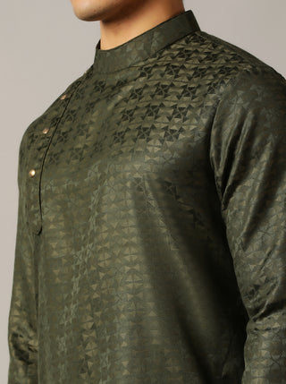 Green Self Design Kurta For Men