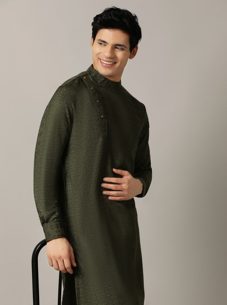 Green Self Design Kurta For Men