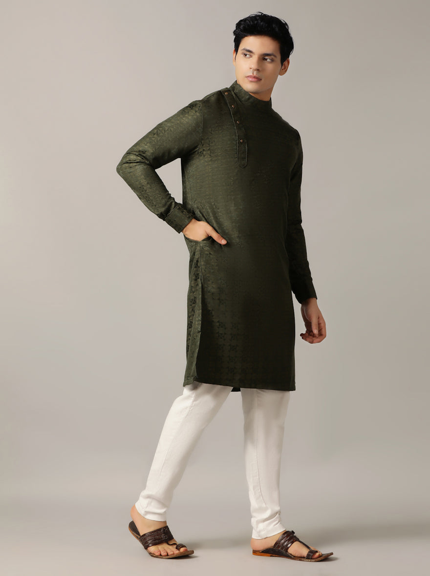 Green Self Design Kurta For Men