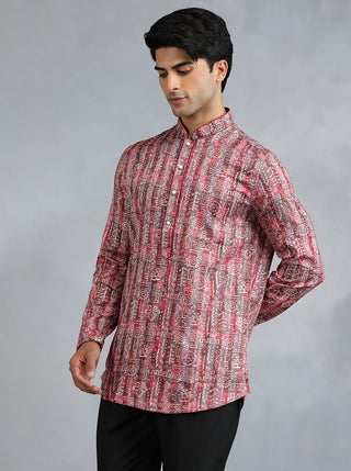 Wine Self Design Kurta for Men