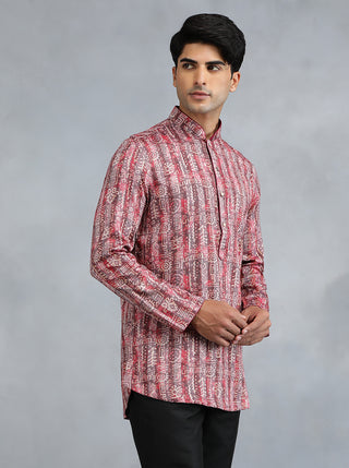 Wine Self Design Kurta for Men