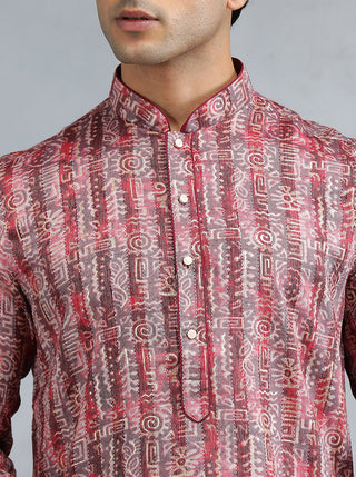 Wine Self Design Kurta for Men