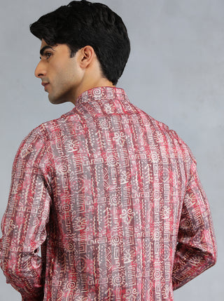 Wine Self Design Kurta for Men