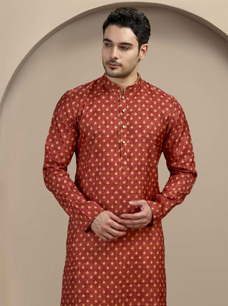 Maroon Printed Kurta For Men