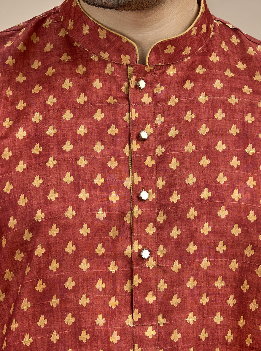 Maroon Printed Kurta For Men
