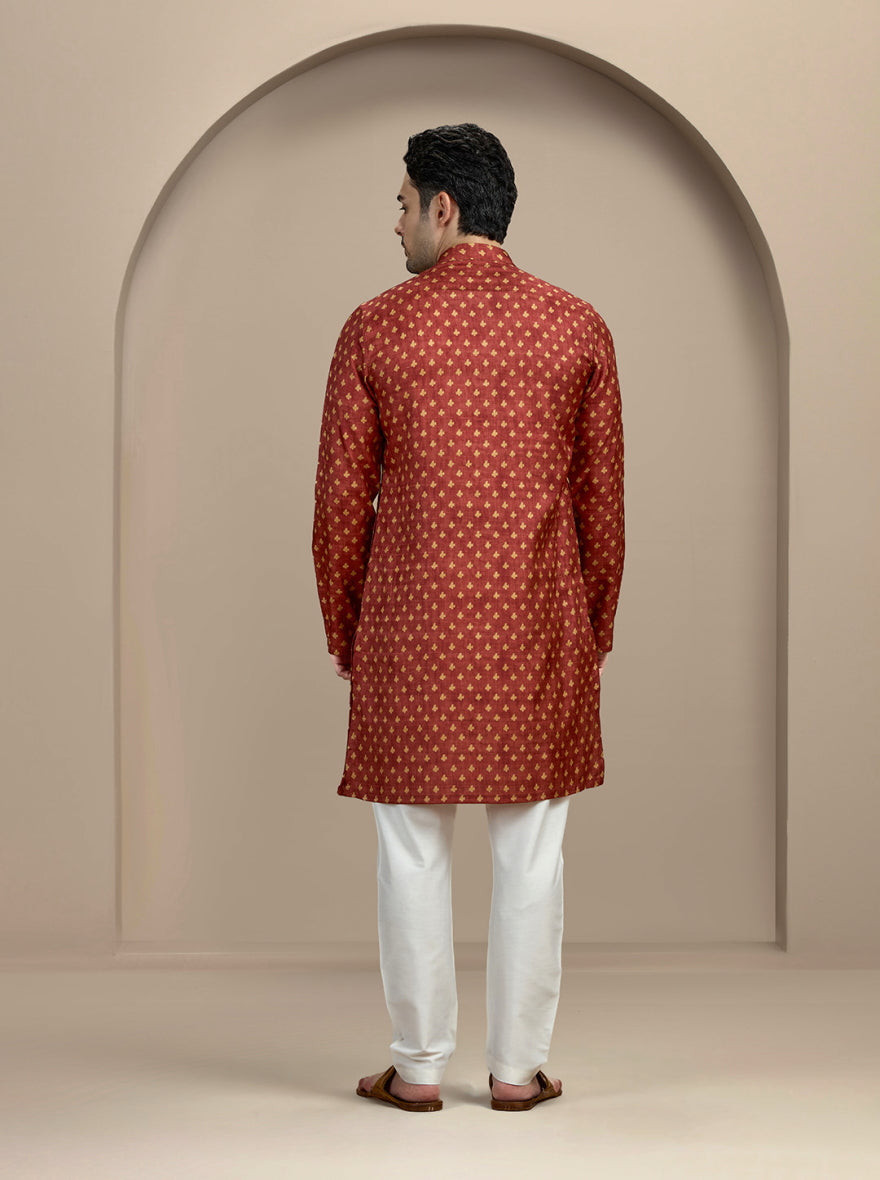 Maroon Printed Kurta For Men