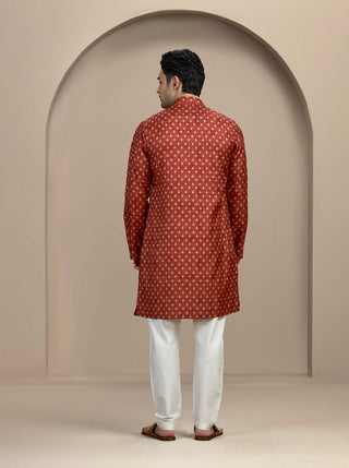 Maroon Printed Kurta For Men