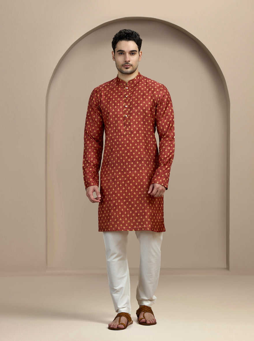 Maroon Printed Kurta For Men