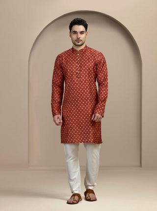 Maroon Printed Kurta For Men