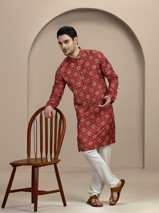 Maroon Printed Kurta For Men