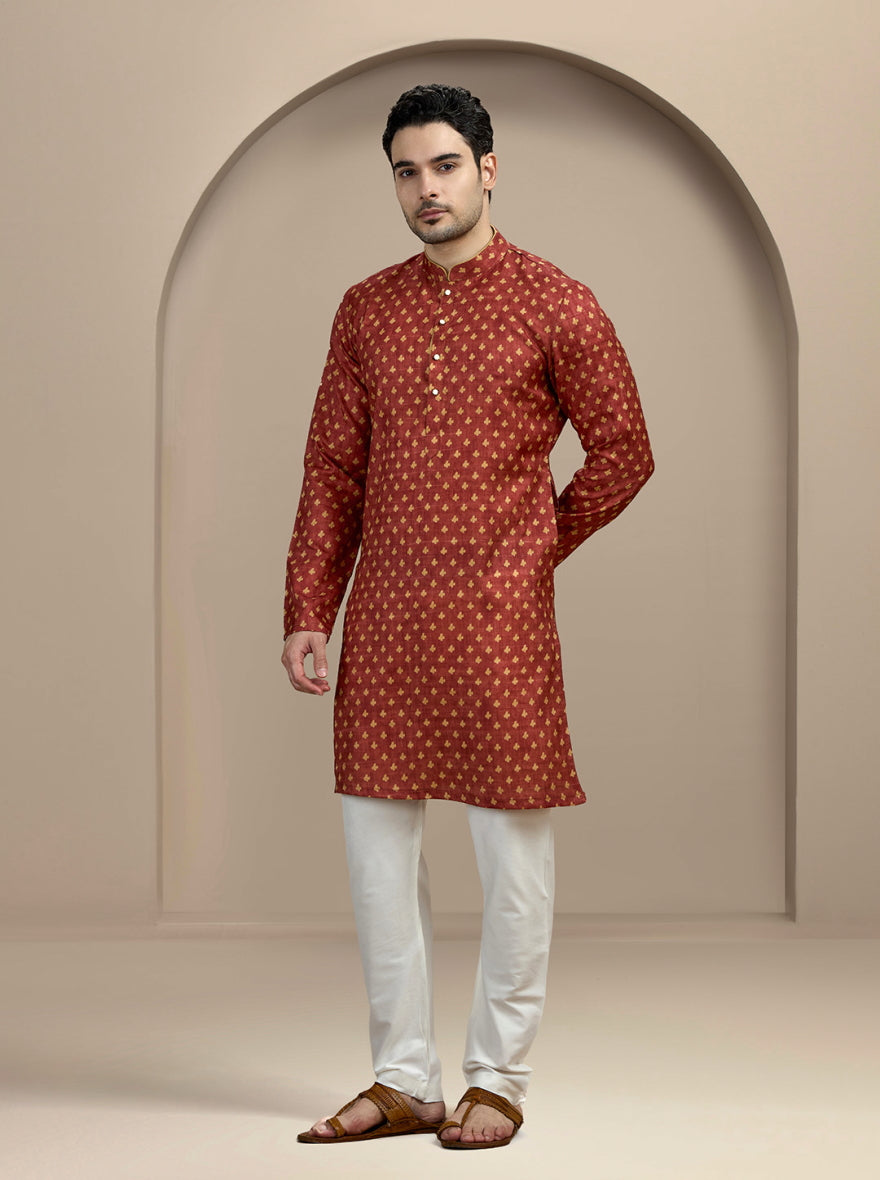 Maroon Printed Kurta For Men