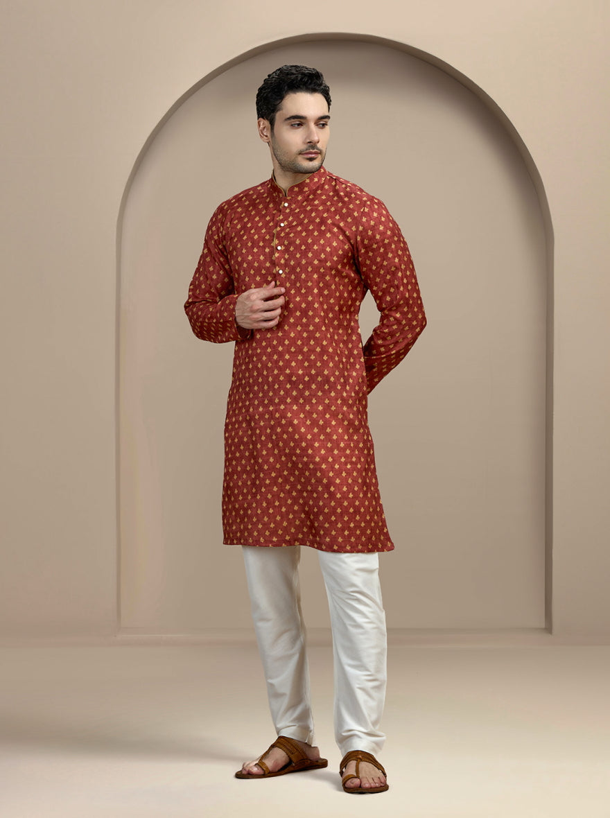Maroon Printed Kurta For Men