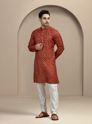 Maroon Printed Kurta For Men