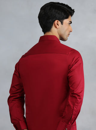 Blood Red Solid Pathani Kurta for Men