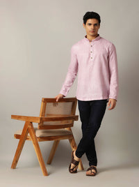 Light Magenta  Self Textured Kurta For Men