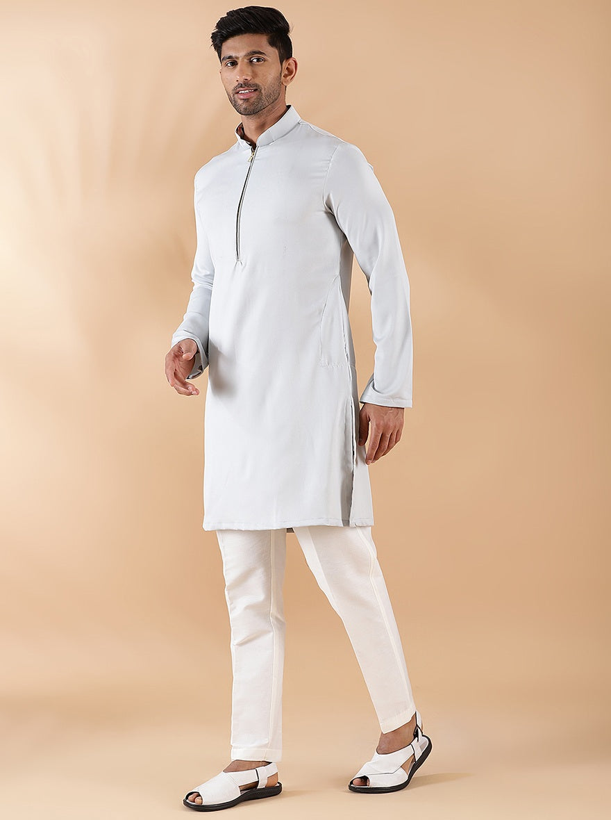 Slate Grey Solid Kurta For Men