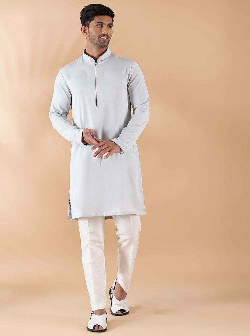 Slate Grey Solid Kurta For Men