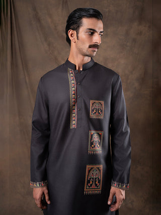 Black Printed Kurta For Men