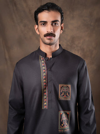 Black Printed Kurta For Men