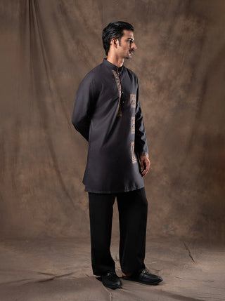 Black Printed Kurta For Men