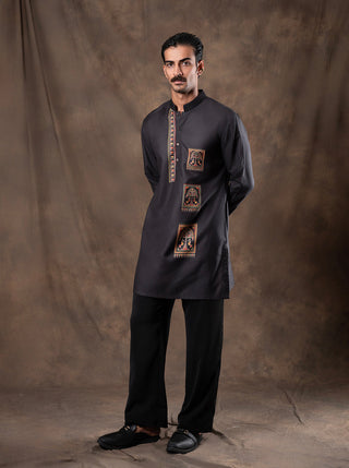 Black Printed Kurta For Men