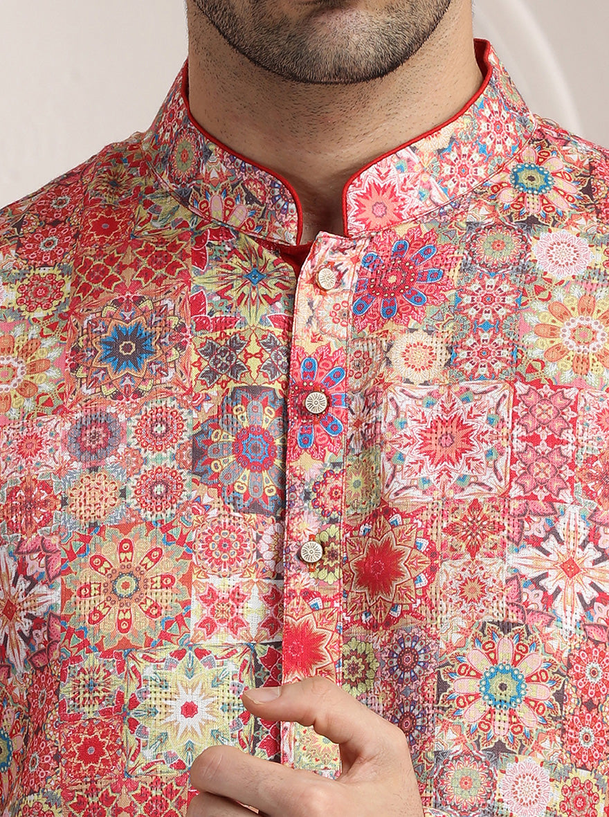 Pink Printed Kurta For Men