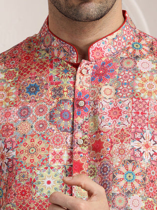Pink Printed Kurta For Men